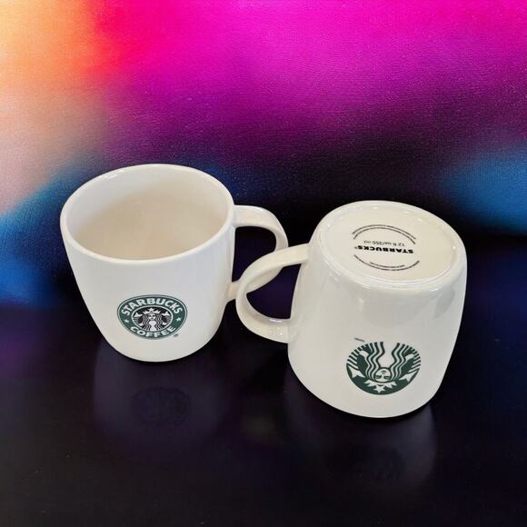 Set of Two 12oz White Starbucks Coffee Cup Mugs 2008 and 2013 (New Bone China) - Picture 2 of 16